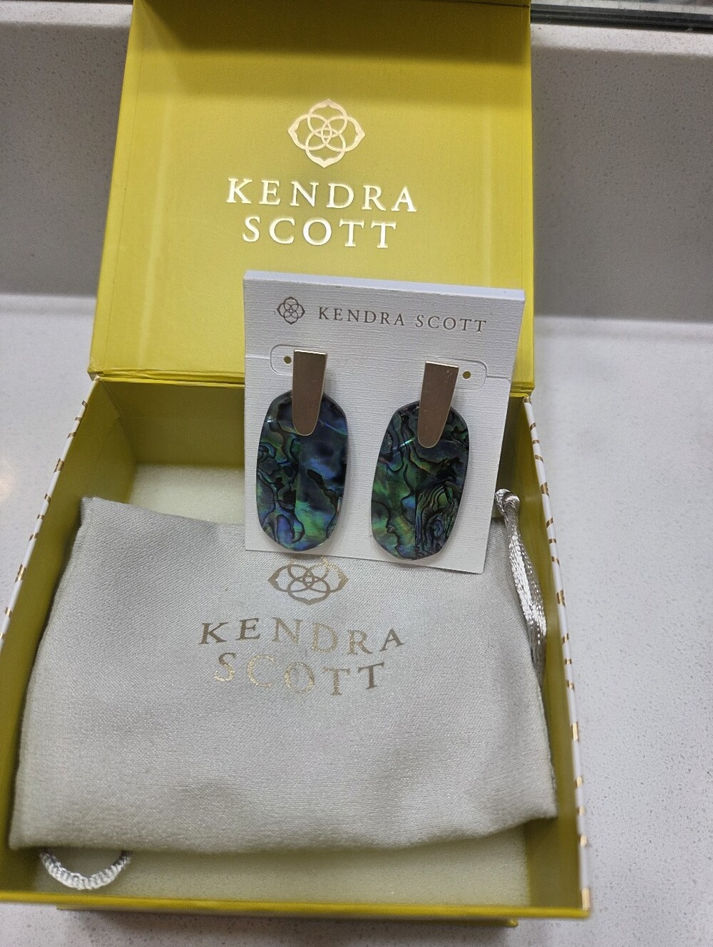 Kendra Scott Iridescent Abalone Oval Drop Earrings - Green Blue